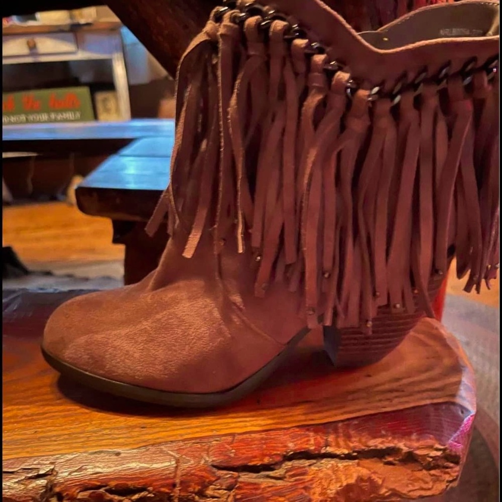 Brown suede booties